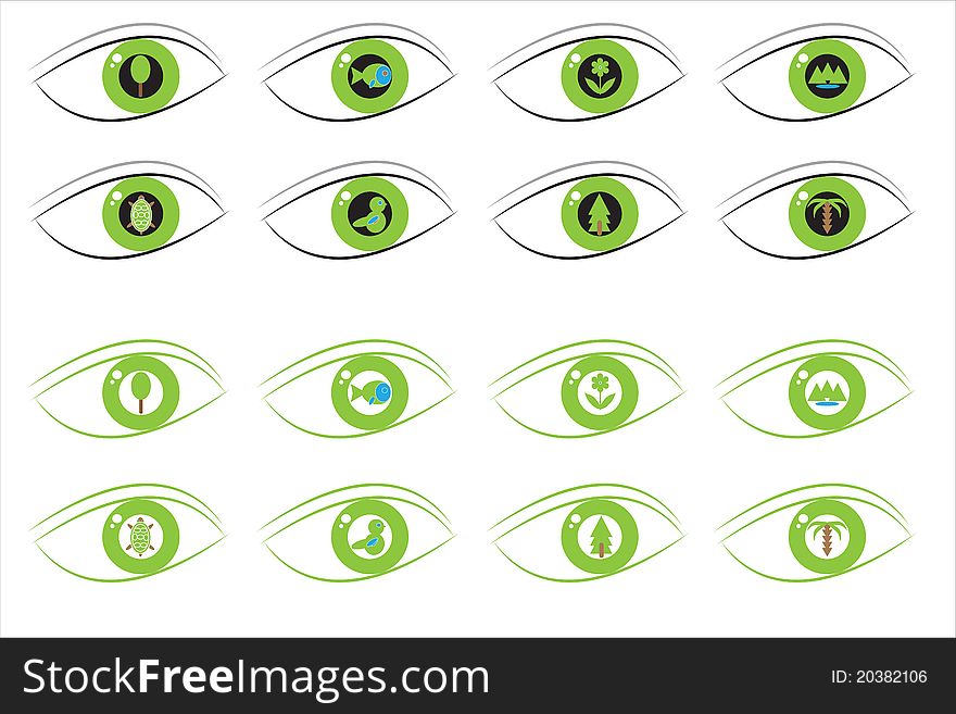 Set of diferent icons (eco eyes shaped).