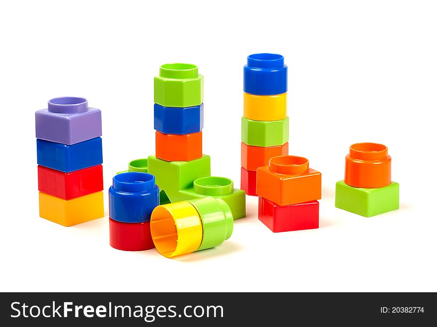 Plastic Building Blocks Isolated on White Background.