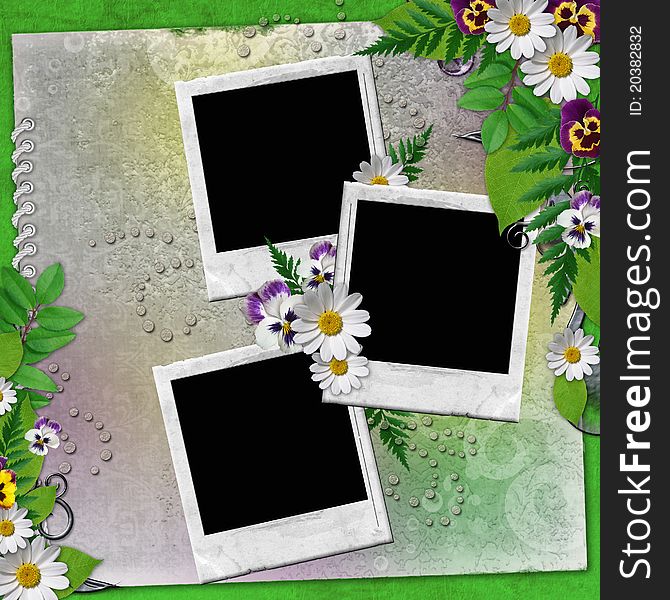 Frame For Three Photos With Colorful Flowers