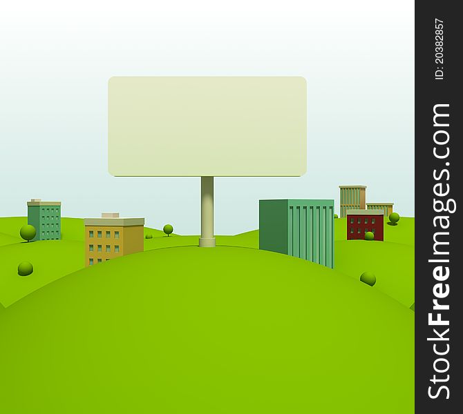 Cartoon town background with billboard