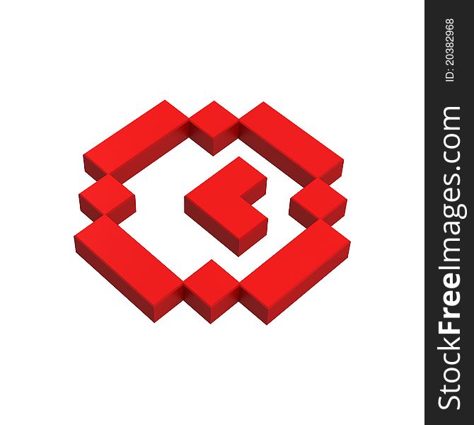 3d clock pixel icon red illustration