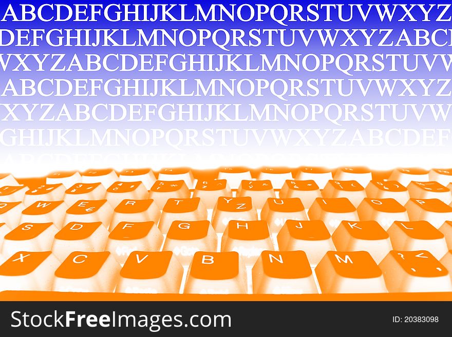 Abstraction with orange keyboard and text. Abstraction with orange keyboard and text