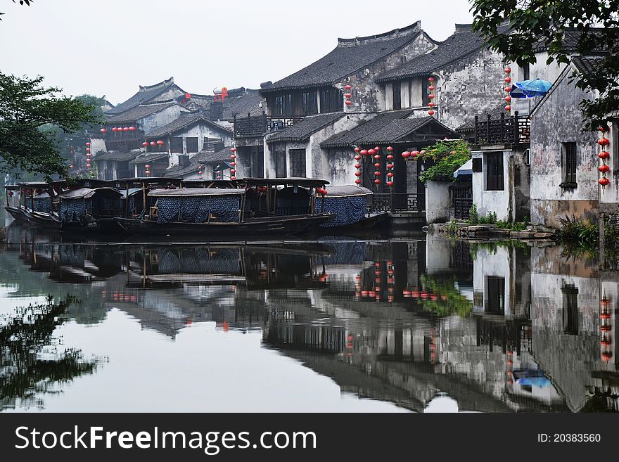 Old water town , old boat