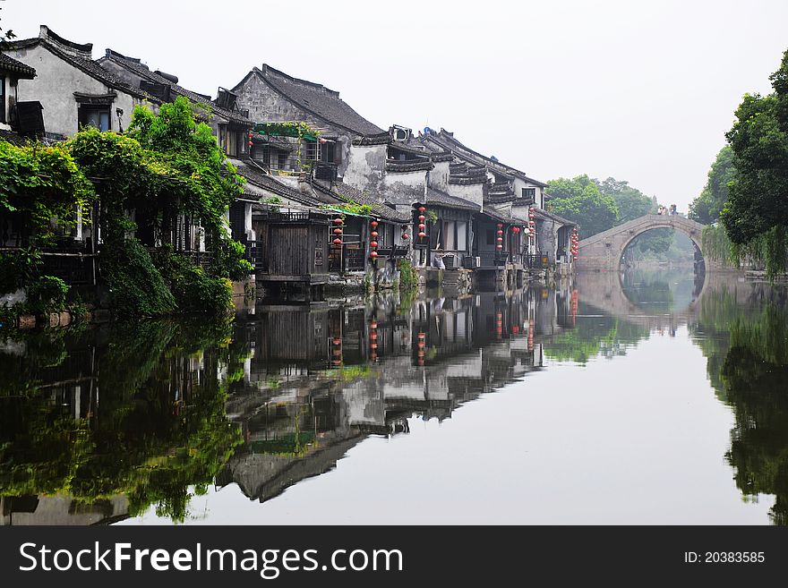 Old water town , some old buildings which reflecte on the river in early morning. Old water town , some old buildings which reflecte on the river in early morning