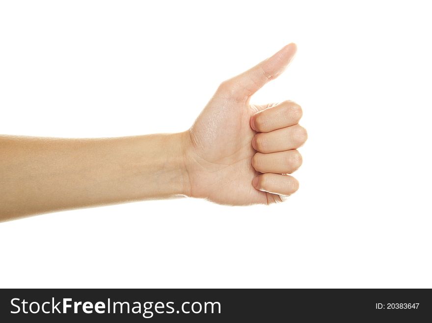 Close up of woman hand gesture thumbs up. Isolated on white background. Close up of woman hand gesture thumbs up. Isolated on white background