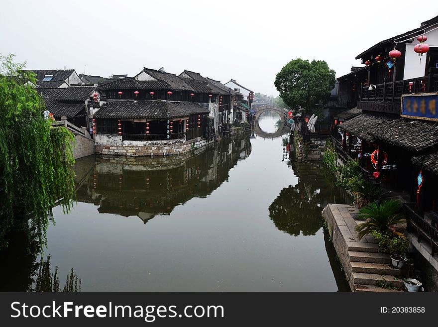 Old water town , some old buildings which reflecte on the river in early morning. Old water town , some old buildings which reflecte on the river in early morning