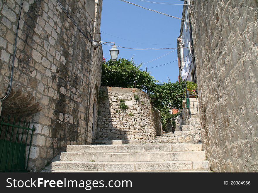 Old, narrow street of Dubrovnik, Croatia.