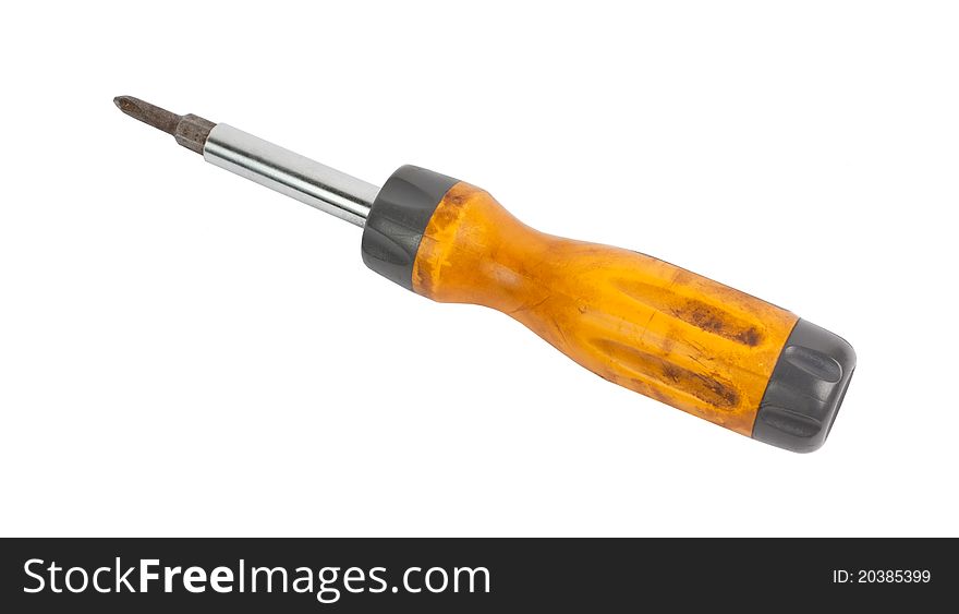 Color photo of a mechanical screwdriver on a white background