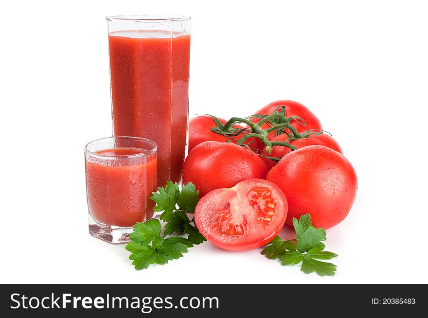 Fresh tomato juice isolated on a white background