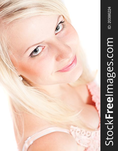 Close-up portrait of a beautiful blond girl