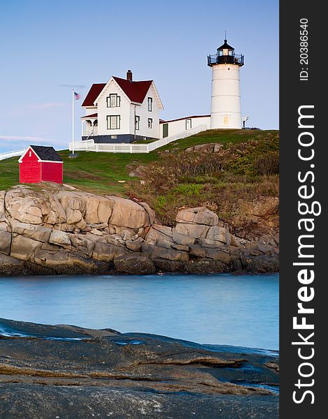 Nubble Lighthouse at twilight, Cape Neddick, Maine, USA. Nubble Lighthouse at twilight, Cape Neddick, Maine, USA