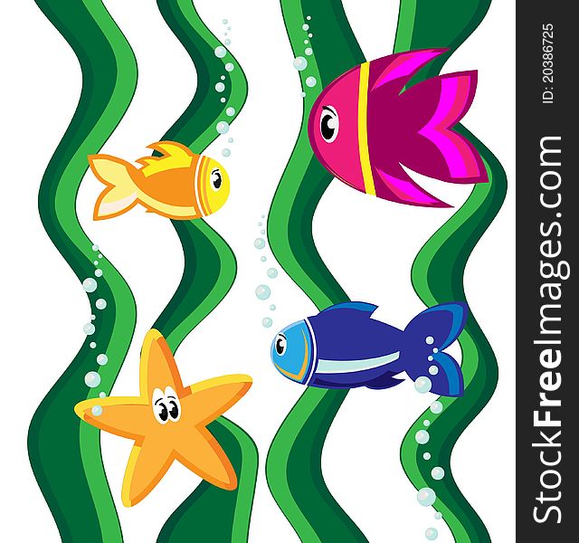 Color background with fish and see star
