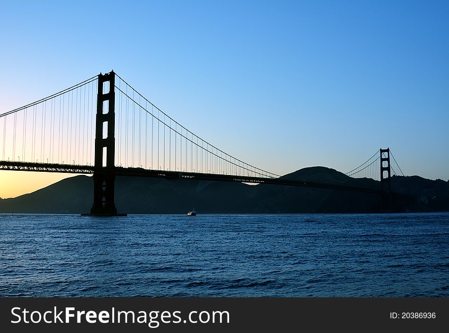 Golden Gate Bridge  silhouetted in the sunset. Golden Gate Bridge  silhouetted in the sunset