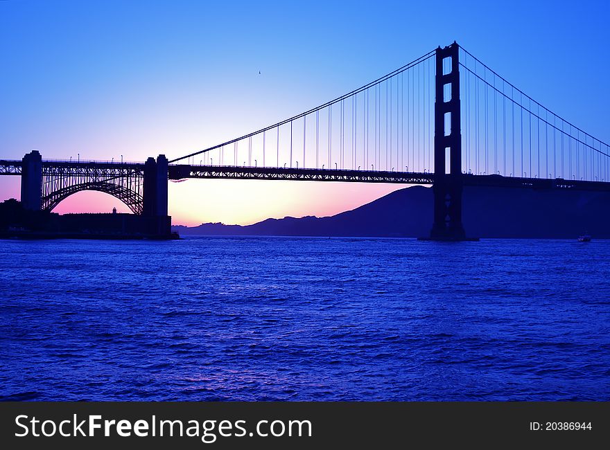 Golden Gate Bridge  silhouetted in the sunset. Golden Gate Bridge  silhouetted in the sunset