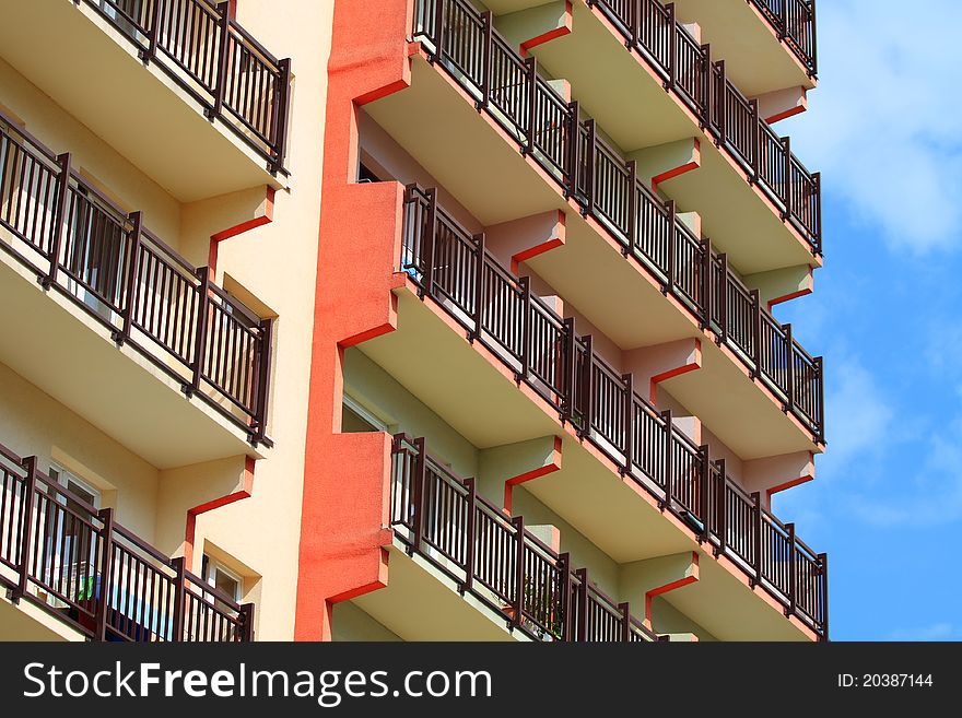 Facade of the modern brick residential house. Facade of the modern brick residential house