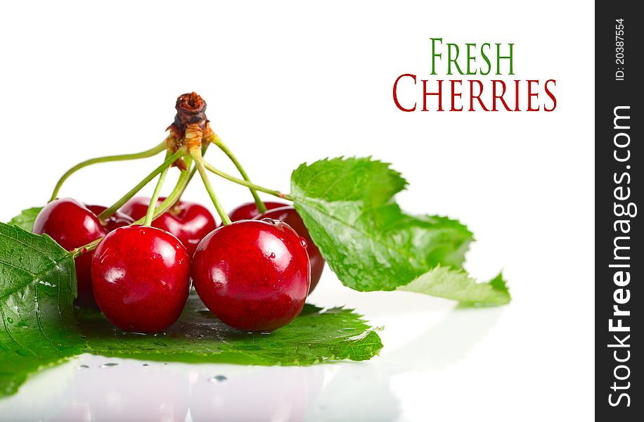 Fresh Cherry Berries With Leaves