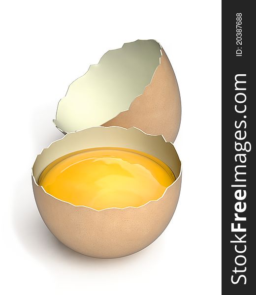 Very high resolution 3d rendering of an open egg isolated over white