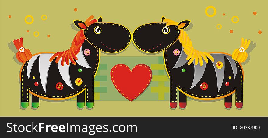 Cheerful applique fabric with two zebras