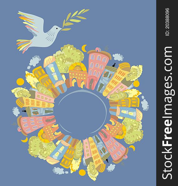 Dove of peace over the world