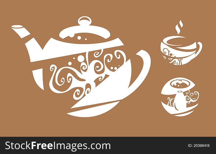 Stylized figure of a teapot on a brown background. Stylized figure of a teapot on a brown background