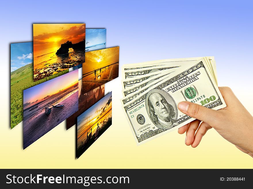 Money in woman hand select photos in colour background. Money in woman hand select photos in colour background