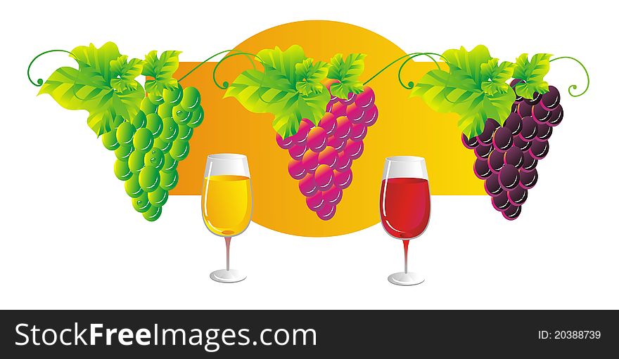 Illustration with colored wine glasses and grapes