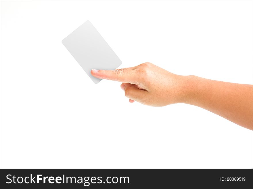 Card blanks in a hand on white background