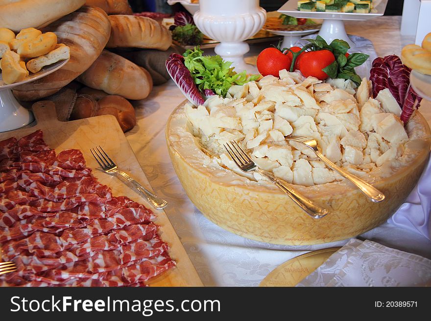 A view of italian cheese and ham