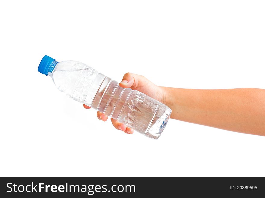 Hand holding a bottle of water. closeup for design work