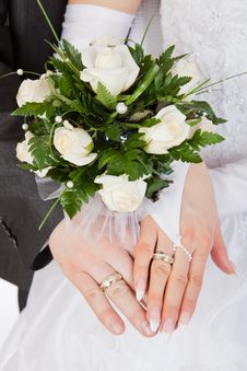 Hands With Rings And Wedding Bouquet Stock Images Hands With Rings And Wedding Bouquet Stock Images