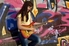 Girl With Guitar And Graffiti Wall Royalty Free Stock Image Girl With Guitar And Graffiti Wall Royalty Free Stock Image