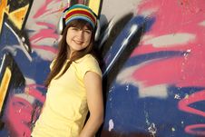 Girl With Headphones And Graffiti Wall Royalty Free Stock Images Girl With Headphones And Graffiti Wall Royalty Free Stock Images
