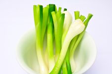 Bunch Of Spring Onions On White Background III Stock Photo