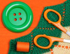 Scissors, Button, Threads Stock Photos Scissors, Button, Threads Stock Photos