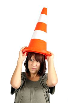Girl With Traffic Cone Royalty Free Stock Image Girl With Traffic Cone Royalty Free Stock Image
