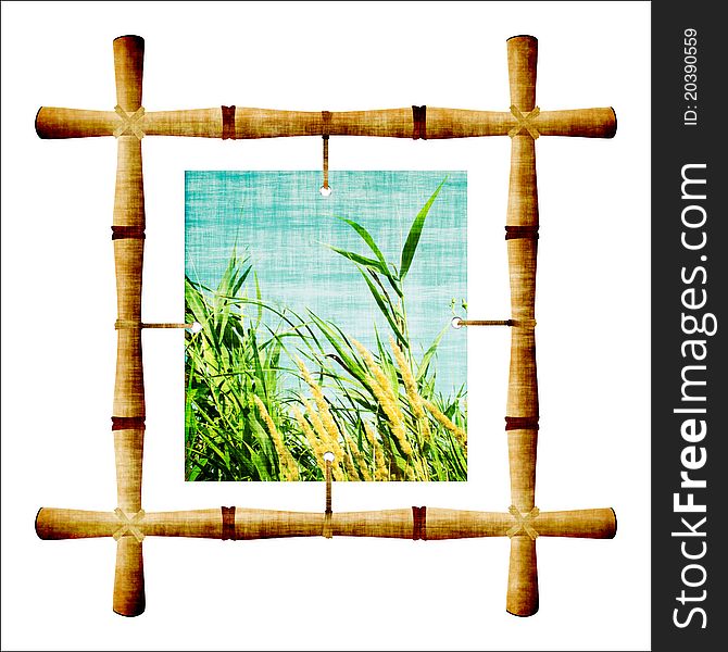 Bamboo frame with a picture, isolated on white