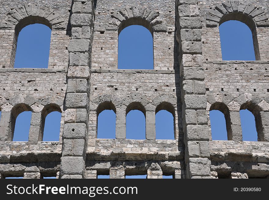 Windows and ruins in old tawn aosta