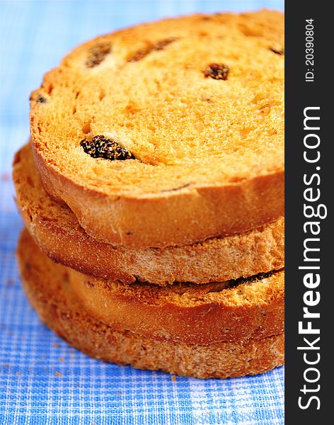 Tasty biscuits golden brown on a blue background