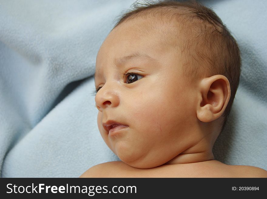 Side view closeup of a few months cute child