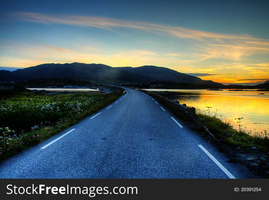Road In Sunset In Western Norway