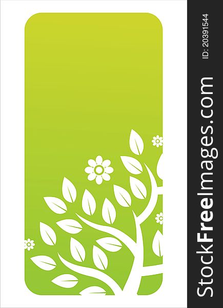 Glossy green floral banner with tree