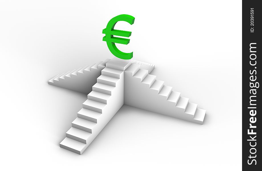 Render of a green euro symbol on a staircase.