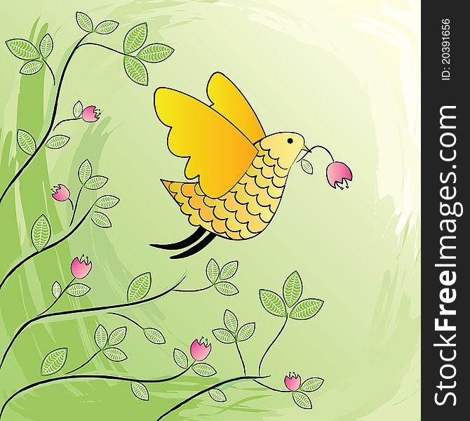 Cute bird with flower drawing. Cute bird with flower drawing
