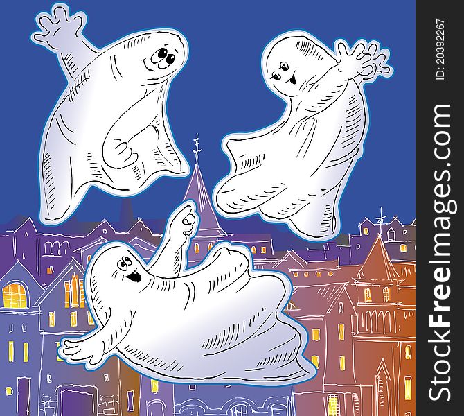 Three ghost playing in the night sky over the city.
Contours, color, phantoms and city are executed on different layers. Three ghost playing in the night sky over the city.
Contours, color, phantoms and city are executed on different layers.