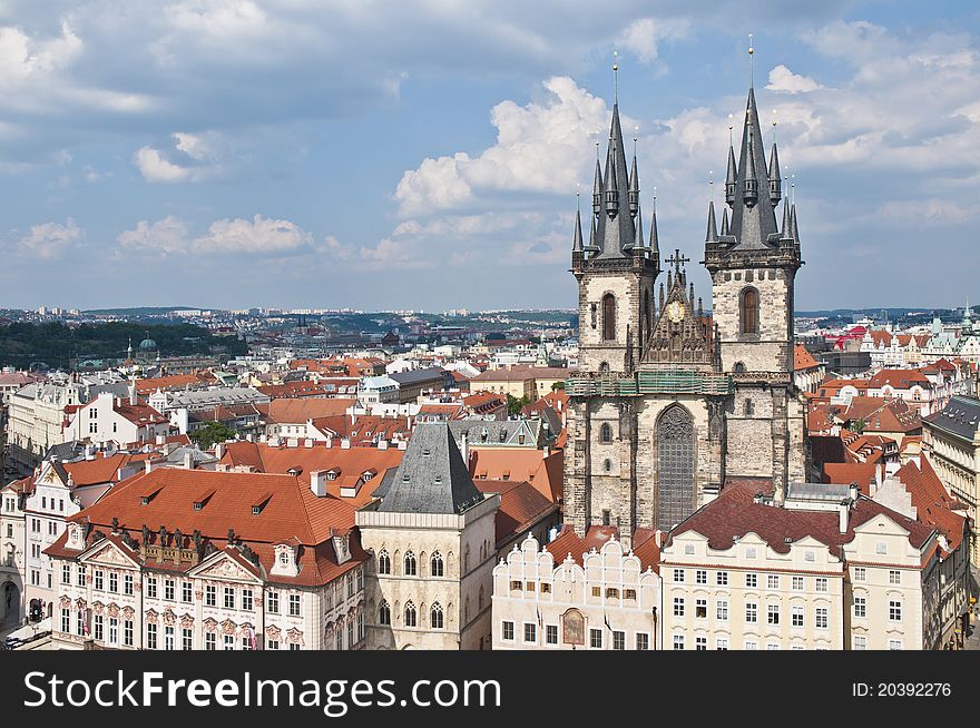 Our Lady Before Tyn church located at the Old Town Square of Prague