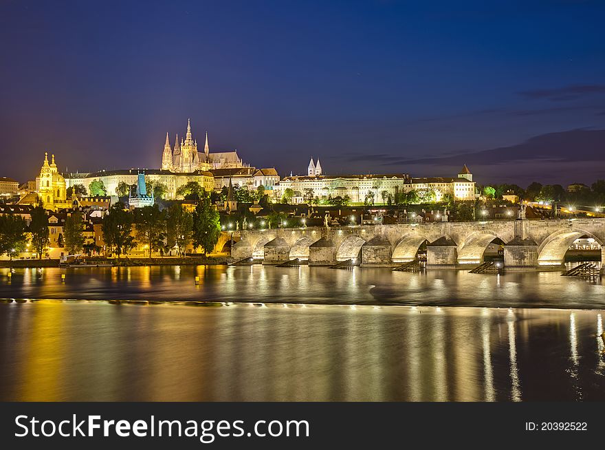 Prague Castle as seen from Charles bridge over Vltava River. Prague Castle as seen from Charles bridge over Vltava River