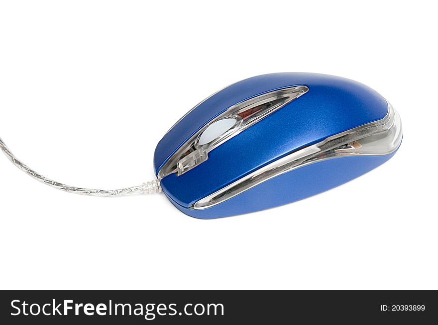 Blue-metallic computer mouse isolated on white background