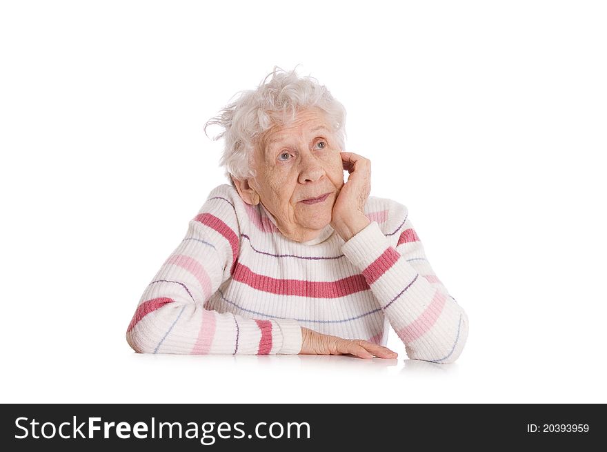 Portrait of old woman on white