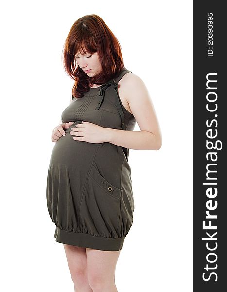 The pregnant woman on white background