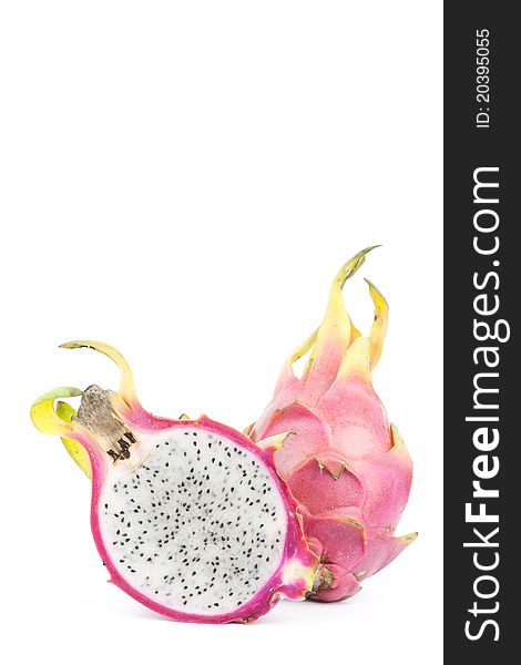 Isolated cut dragon fruit in white background